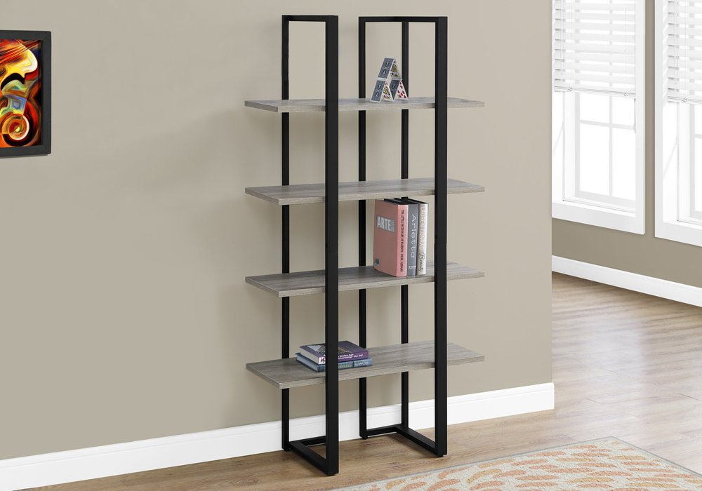 60" Gray And Black Wood And Metal End Table