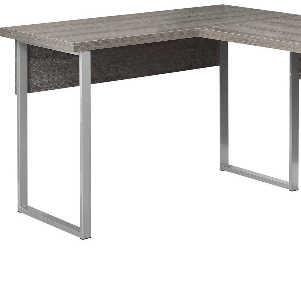 47" Gray and Silver L Shape Computer Desk With Two Drawers