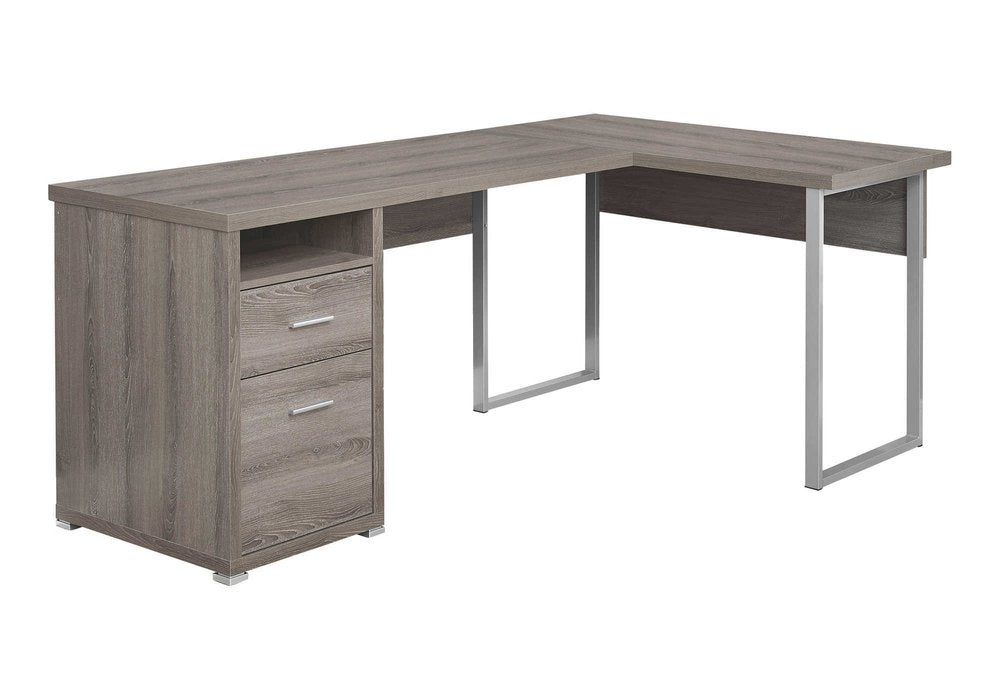 47" Gray and Silver L Shape Computer Desk With Two Drawers