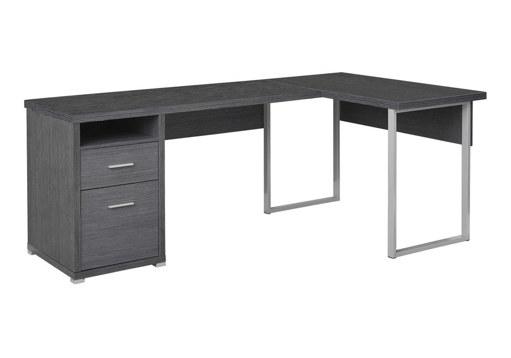 47" Gray and Silver L Shape Computer Desk With Two Drawers