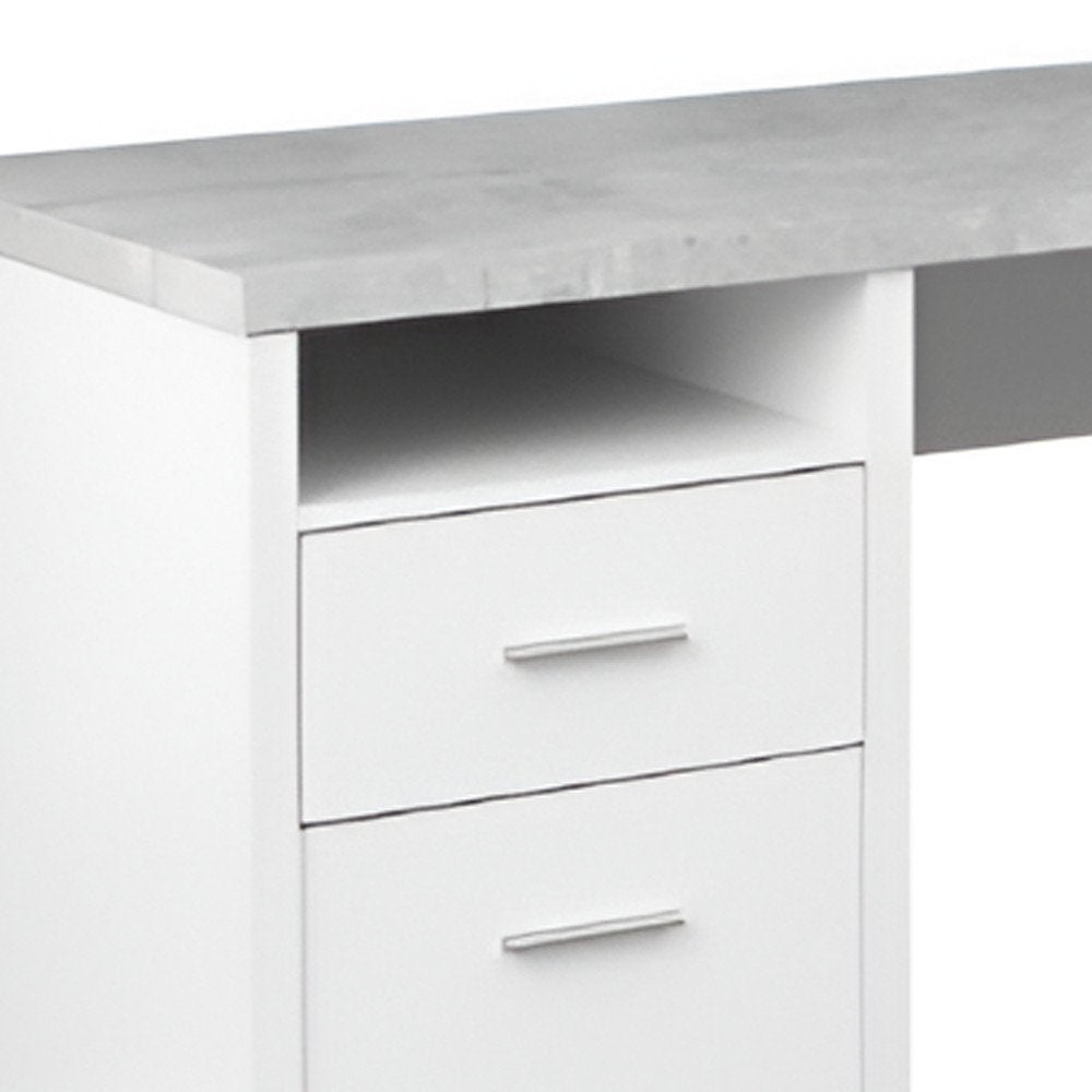 78" Gray and Silver L Shape Computer Desk With Two Drawers
