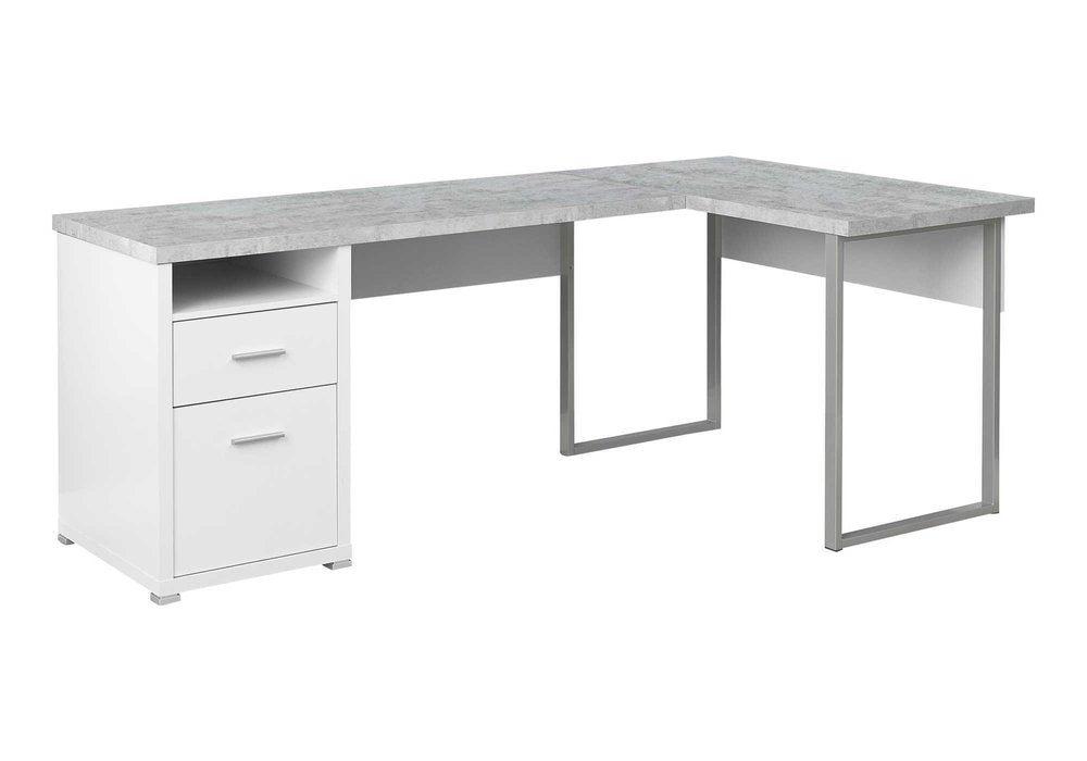 47" Gray and Silver L Shape Computer Desk With Two Drawers