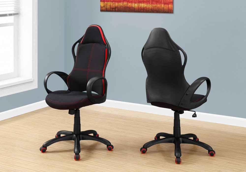 Black Fabric Tufted Seat Swivel Adjustable Gaming Chair Fabric Back Plastic Frame