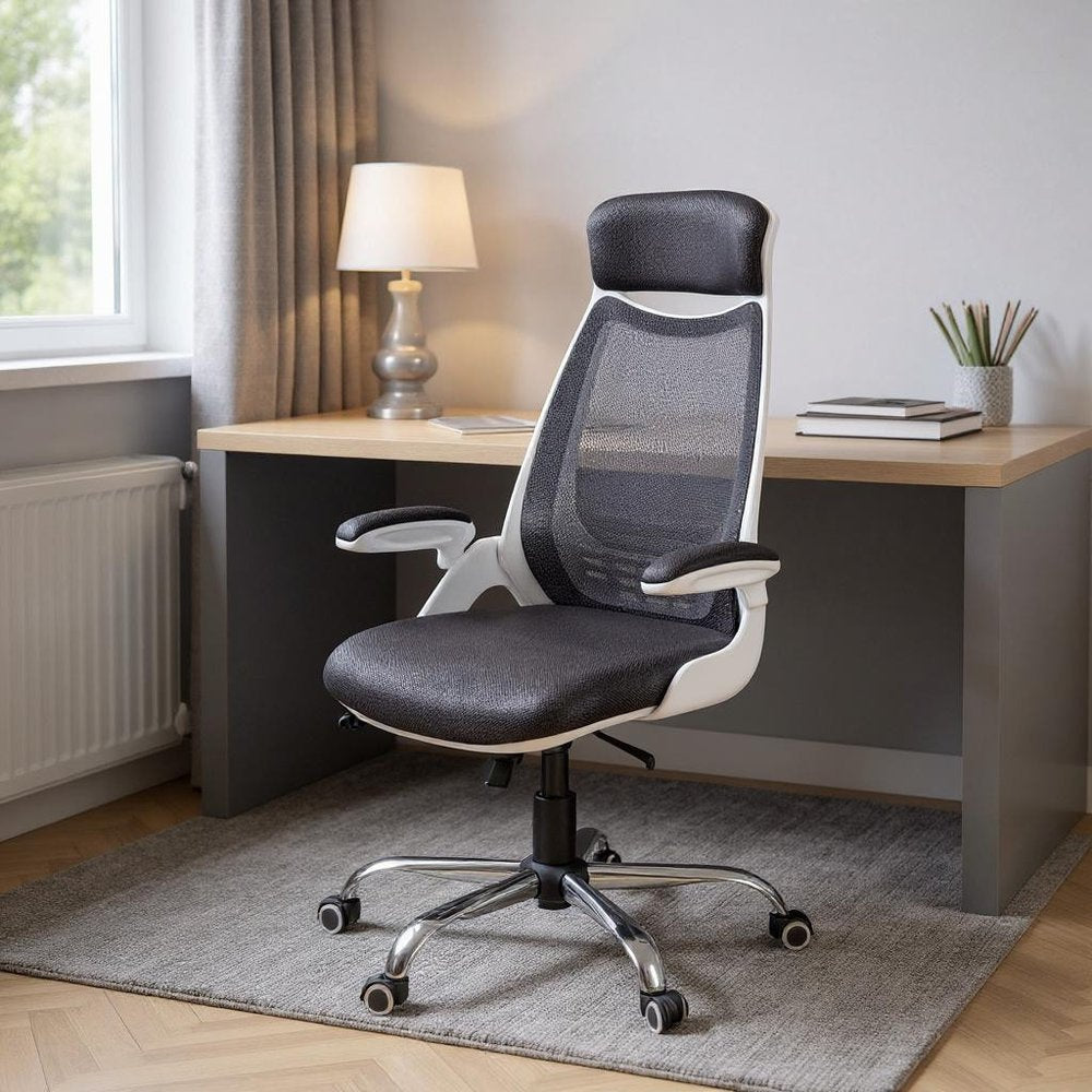 Black Polyester Seat Swivel Adjustable Executive Chair Mesh Back Plastic Frame