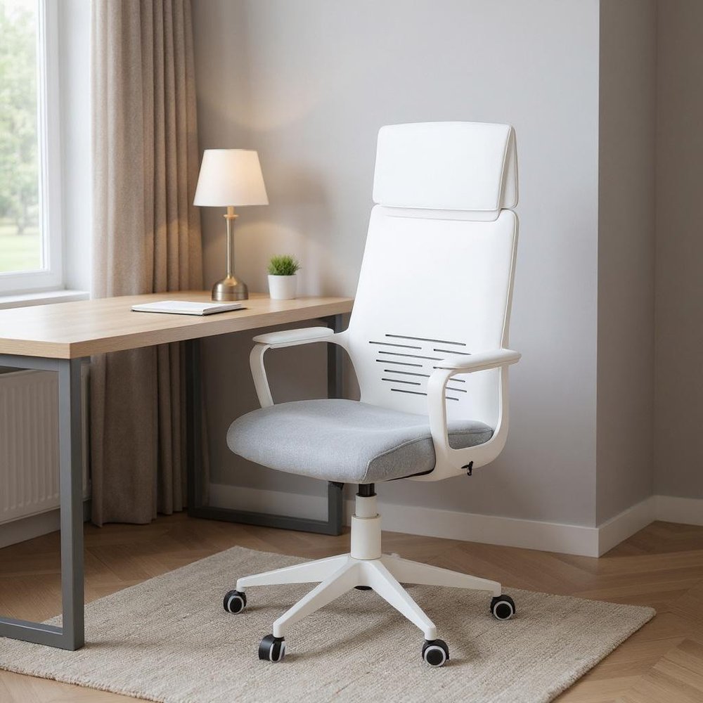 Gray Fabric Tufted Seat Swivel Adjustable Executive Chair Fabric Back Plastic Frame