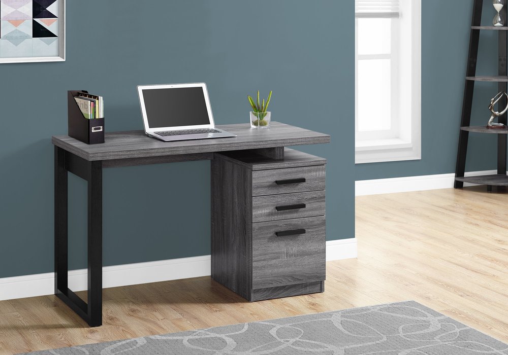 24" Gray and Black Computer Desk With Three Drawers