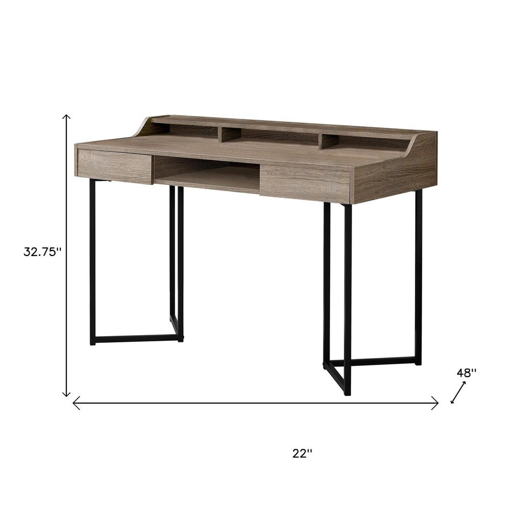 22" Taupe and Black Writing Desk With Two Drawers