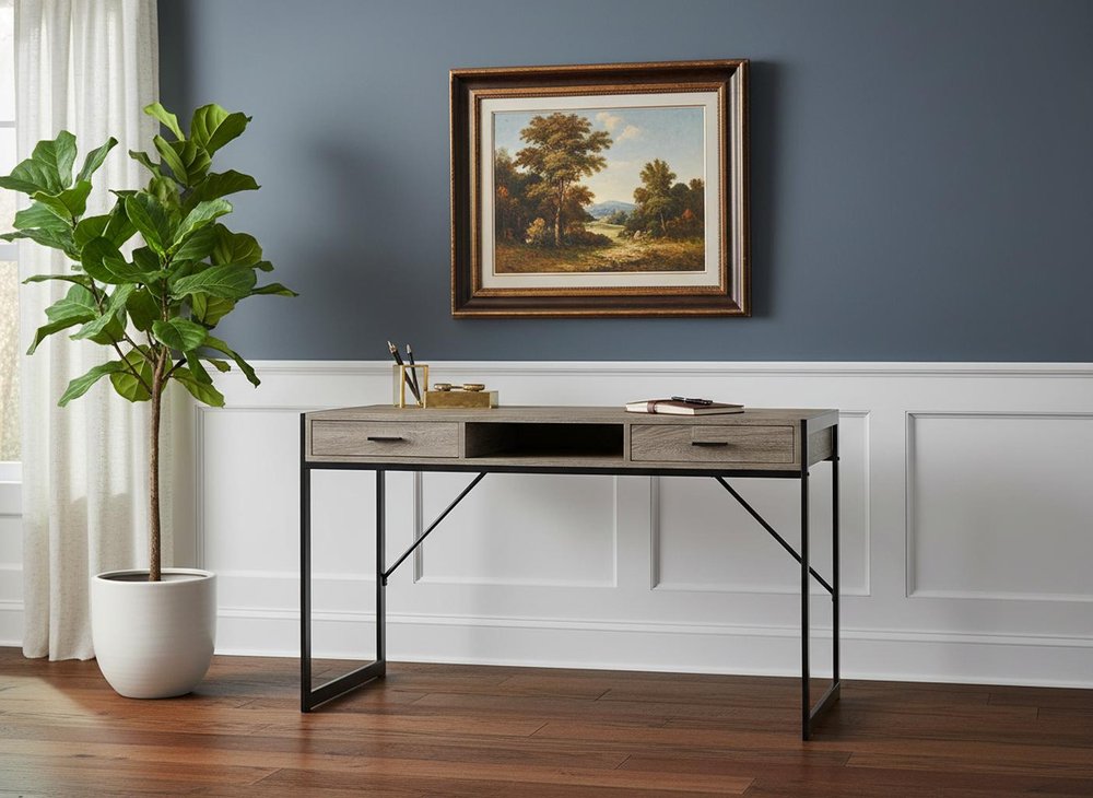 22" White and Silver Computer Desk With Two Drawers