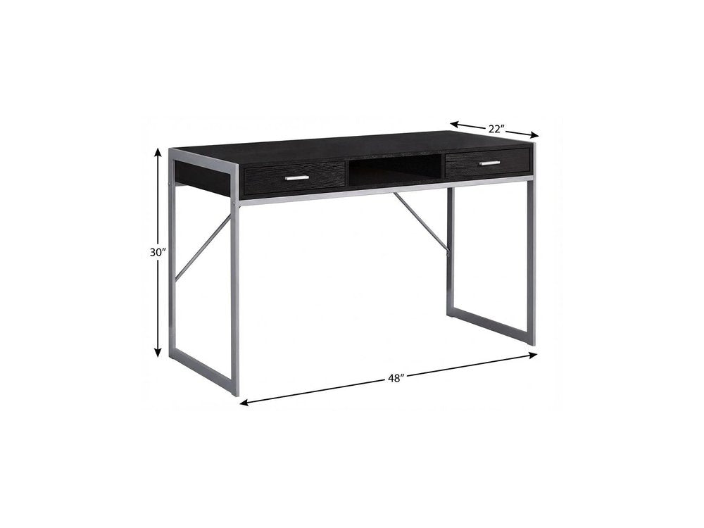 48" Dark Brown and Silver Computer Desk With Two Drawers