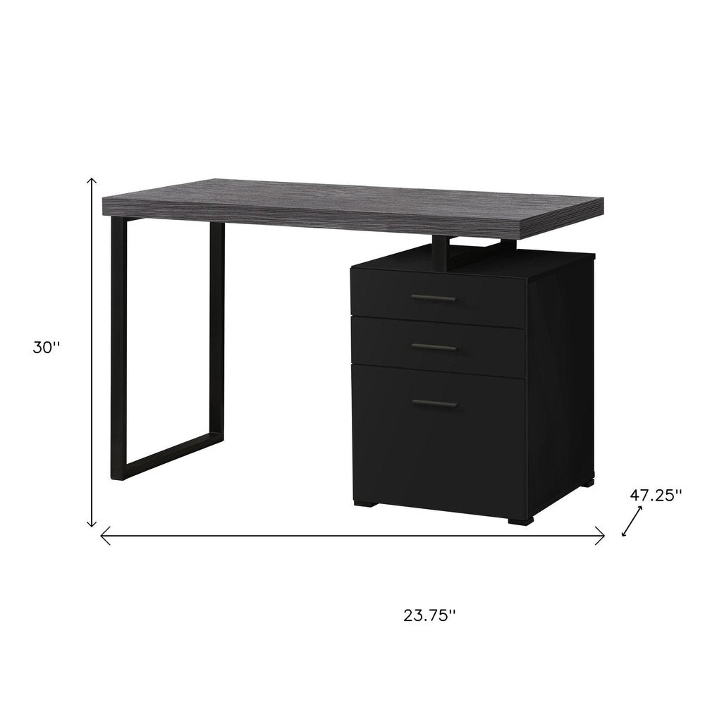 24" Gray and Silver Computer Desk With Three Drawers