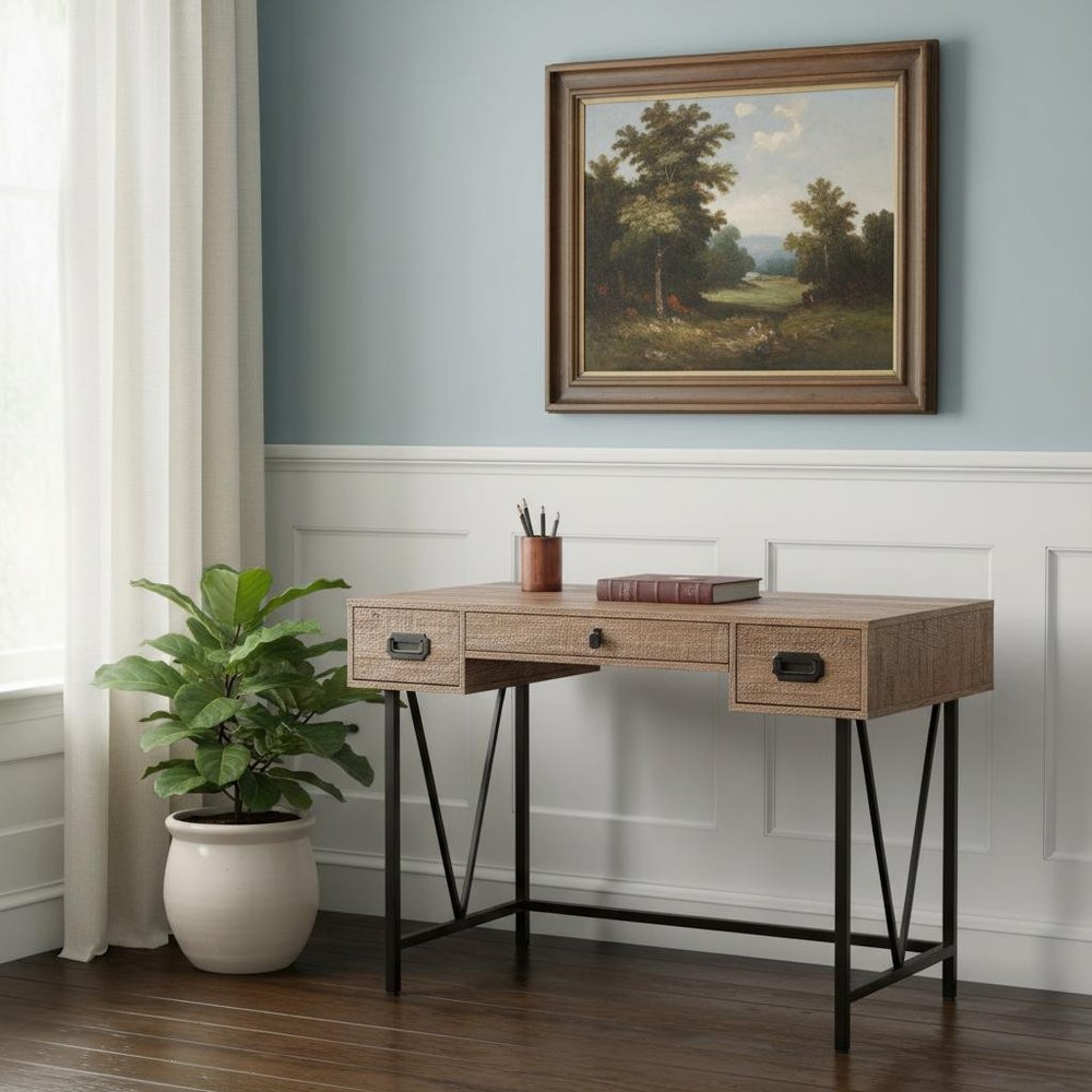 24" Brown and Black Computer Desk With Two Drawers