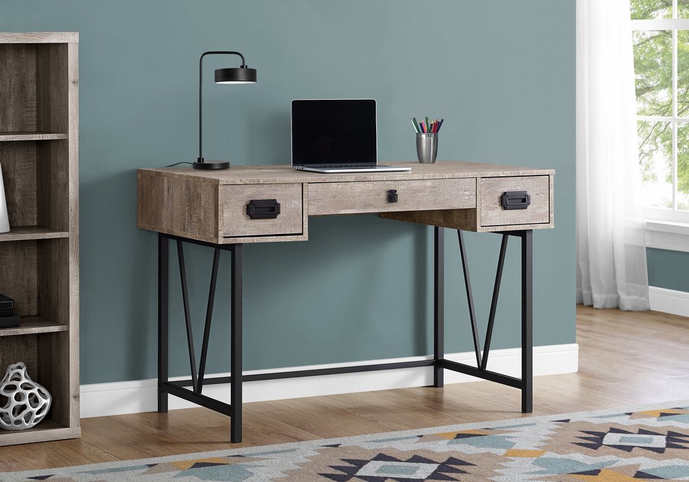 24" Taupe and Black Computer Desk With Three Drawers