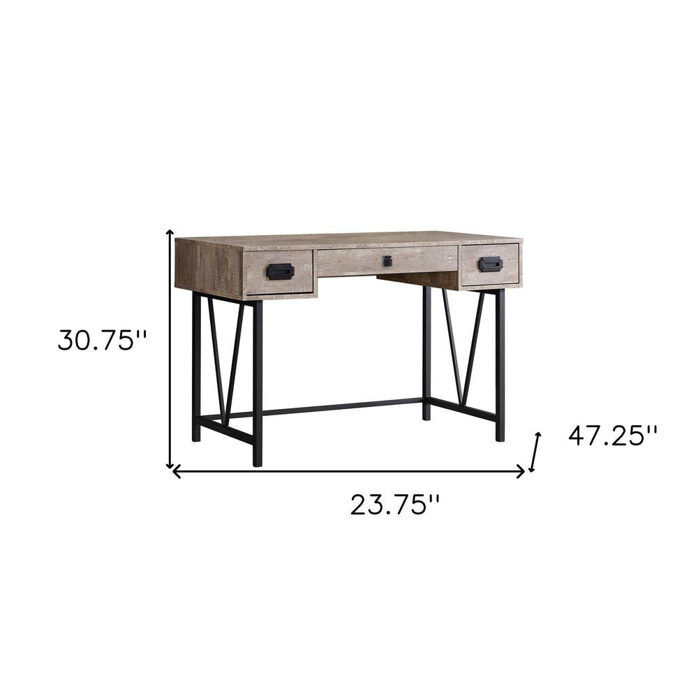 24" Taupe and Black Computer Desk With Three Drawers
