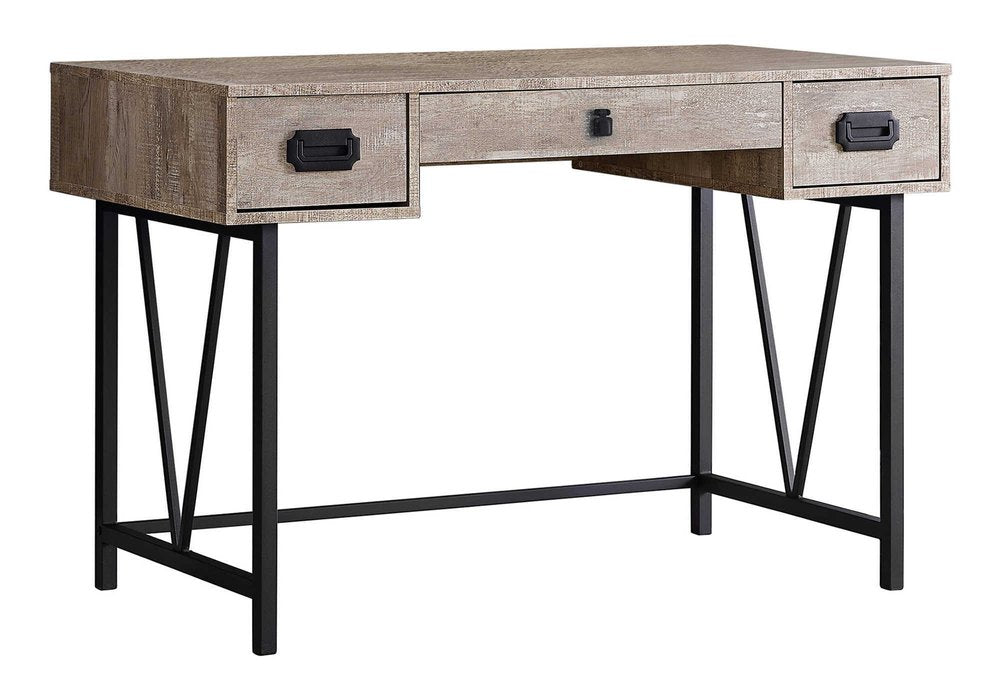24" Taupe and Black Computer Desk With Three Drawers