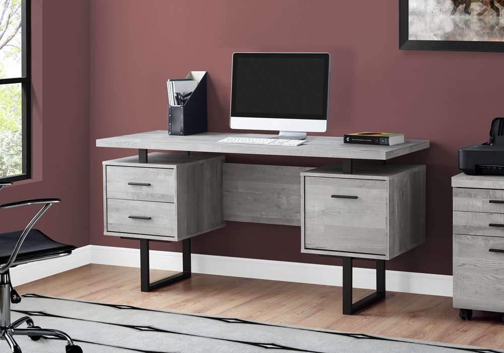 24" Taupe and Black Computer Desk With Three Drawers
