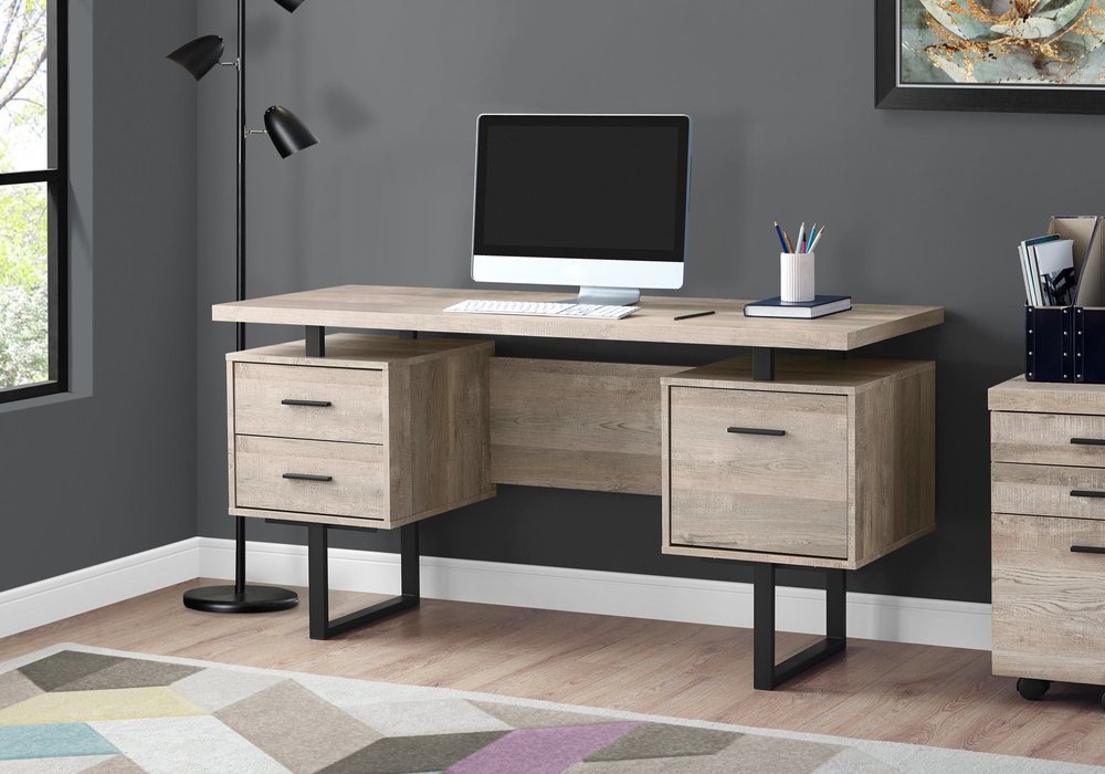 24" Taupe and Black Computer Desk With Three Drawers