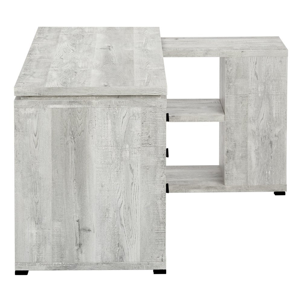 47" Gray L Shape Computer Desk With Three Drawers
