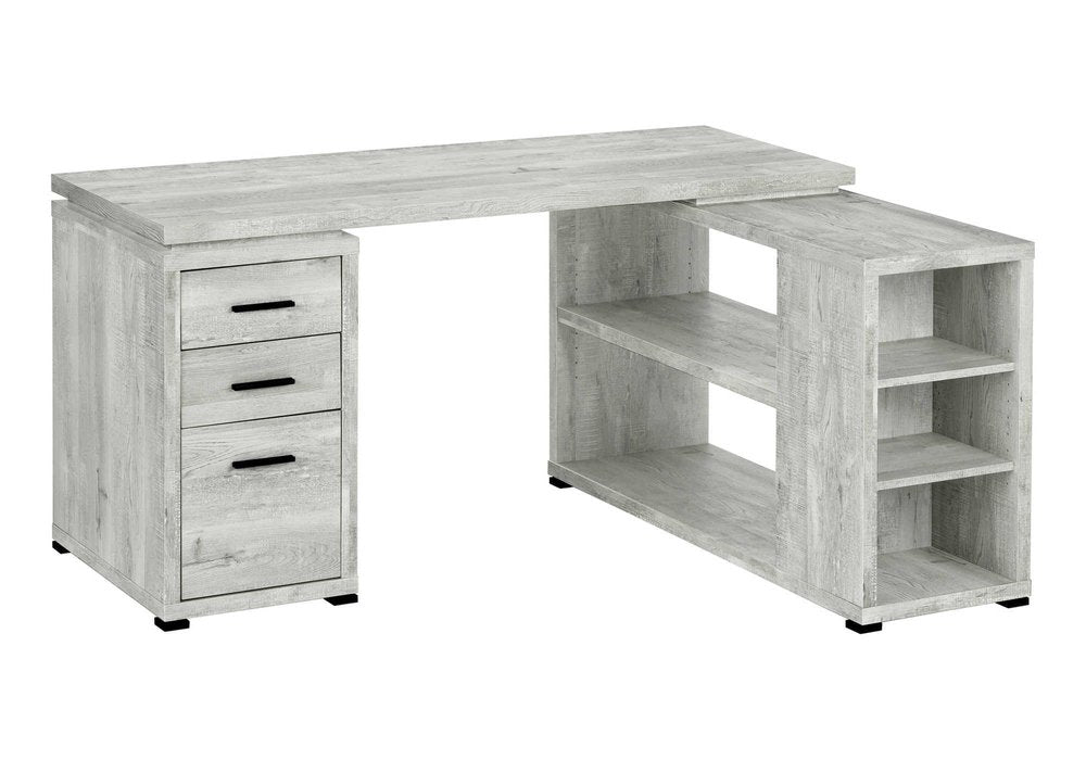 47" Gray L Shape Computer Desk With Three Drawers