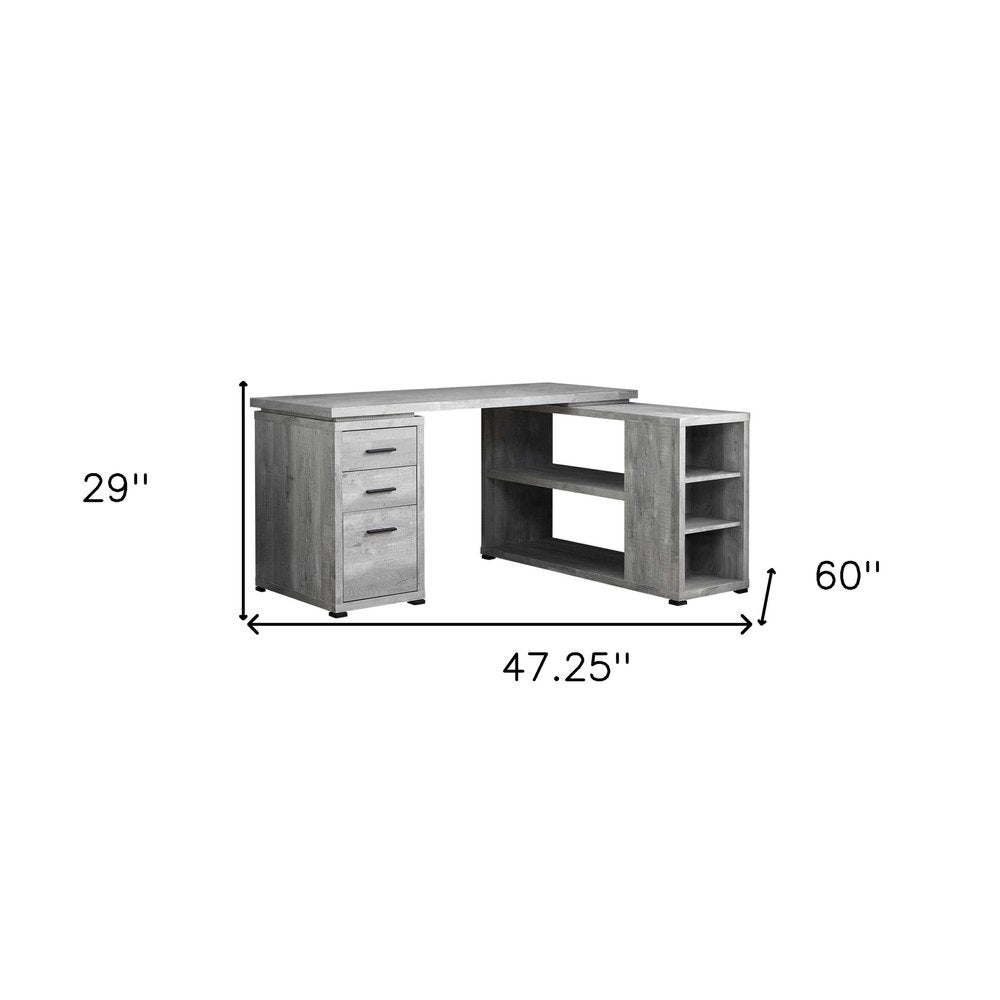 47" Gray L Shape Computer Desk With Three Drawers