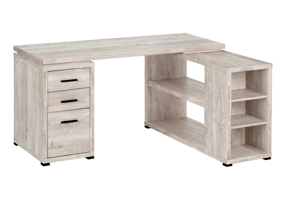 47" Gray L Shape Computer Desk With Three Drawers