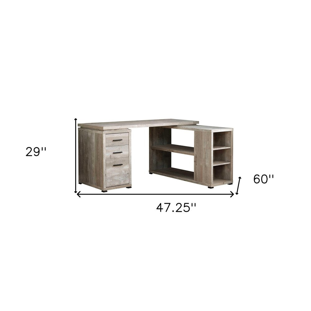 47" Gray L Shape Computer Desk With Three Drawers