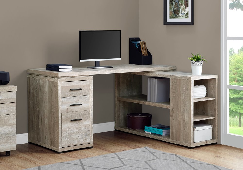 47" Gray L Shape Computer Desk With Three Drawers