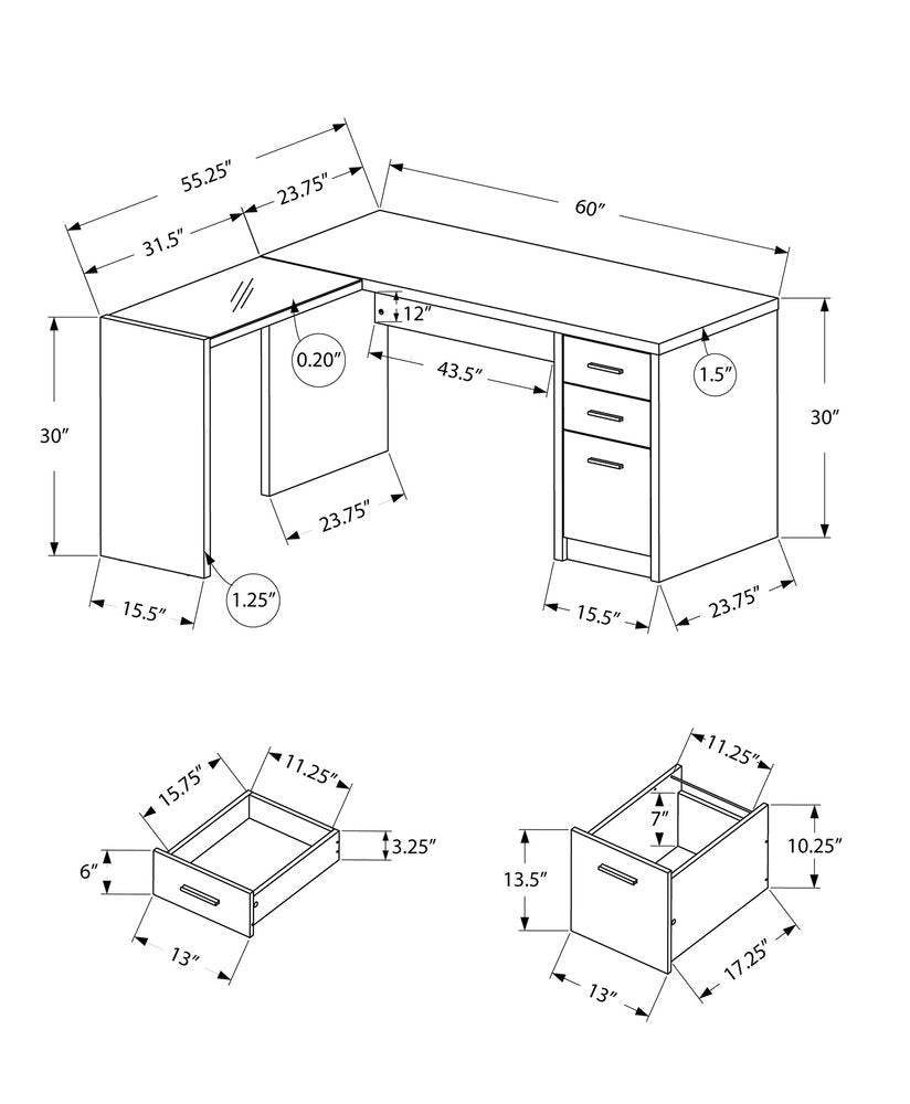 55" Gray and Black L Shape Computer Desk With Three Drawers