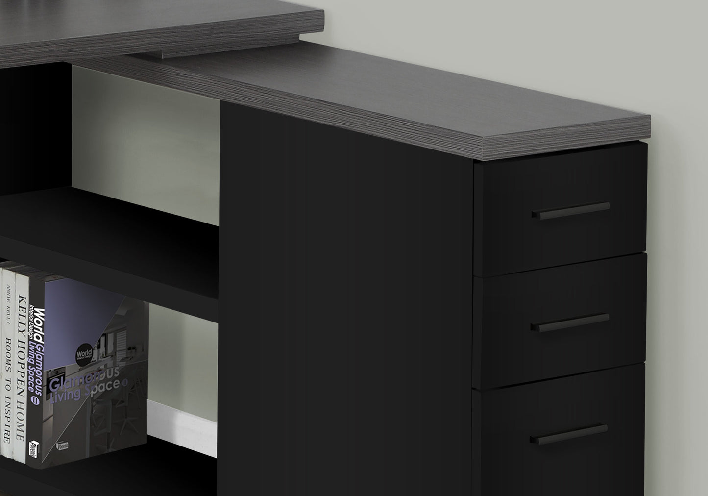 47" White and Silver L Shape Computer Desk With Three Drawers