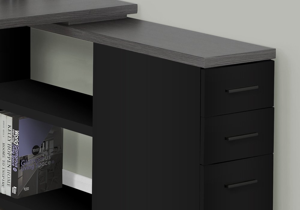 47" White and Silver L Shape Computer Desk With Three Drawers