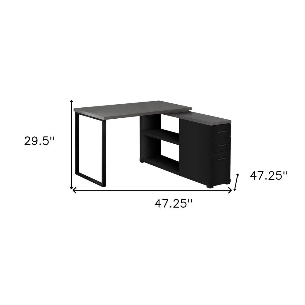 47" White and Silver L Shape Computer Desk With Three Drawers