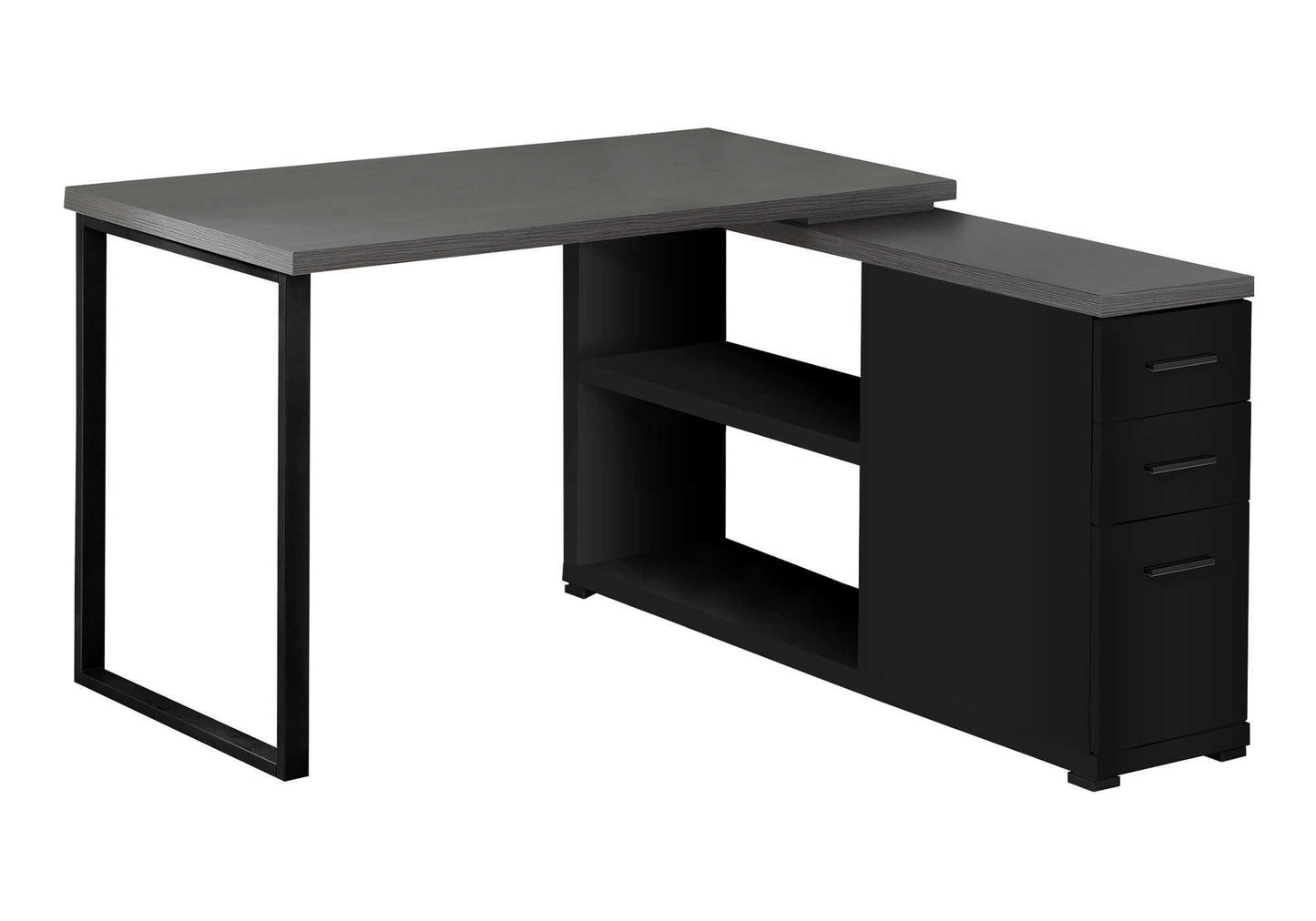 47" White and Silver L Shape Computer Desk With Three Drawers