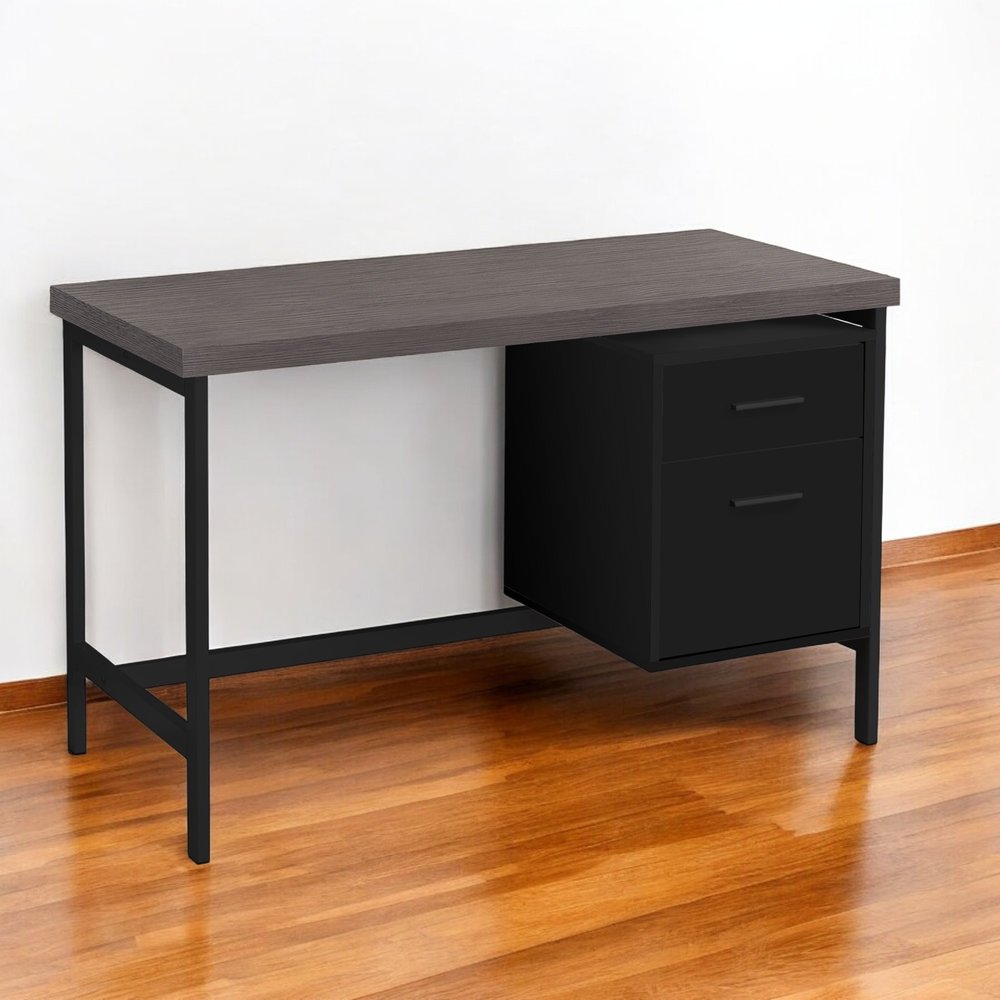 24" Gray and Black Computer Desk With Two Drawers