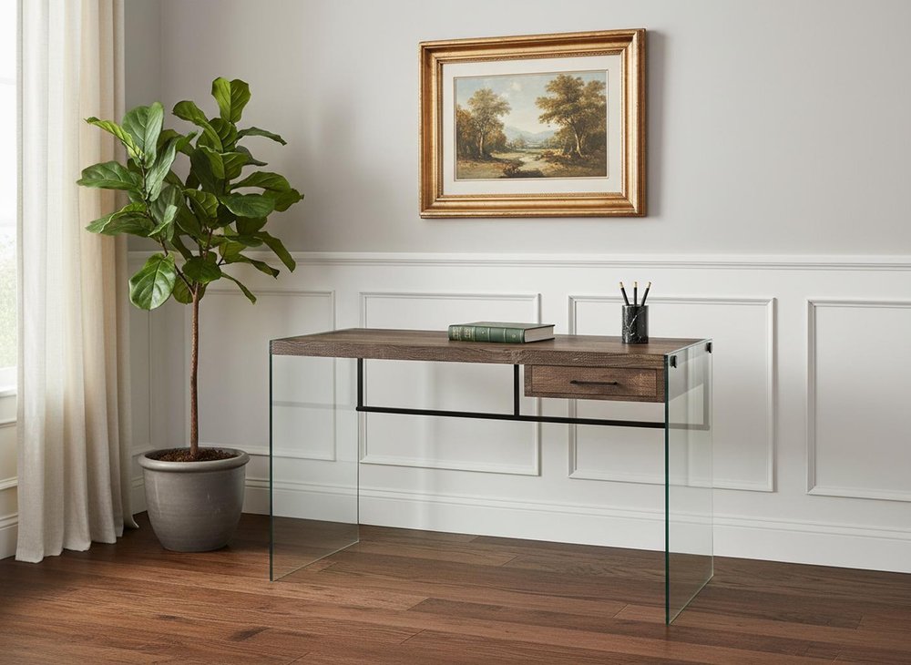 24" Brown and Clear Computer Desk