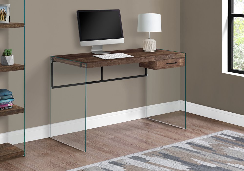 24" Brown and Clear Computer Desk