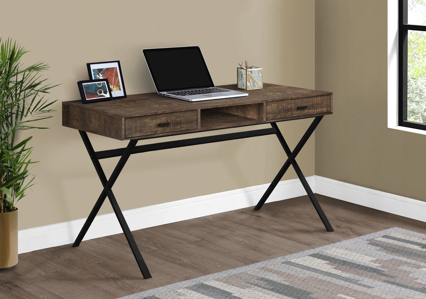 24" White and Silver Computer Desk With Two Drawers