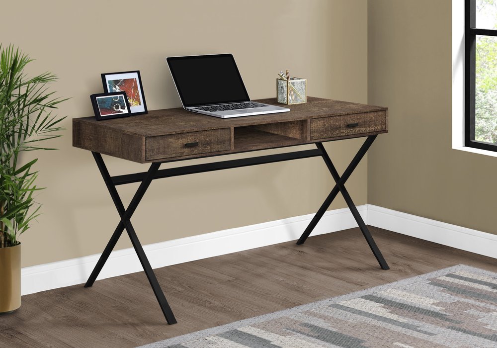 24" White and Silver Computer Desk With Two Drawers