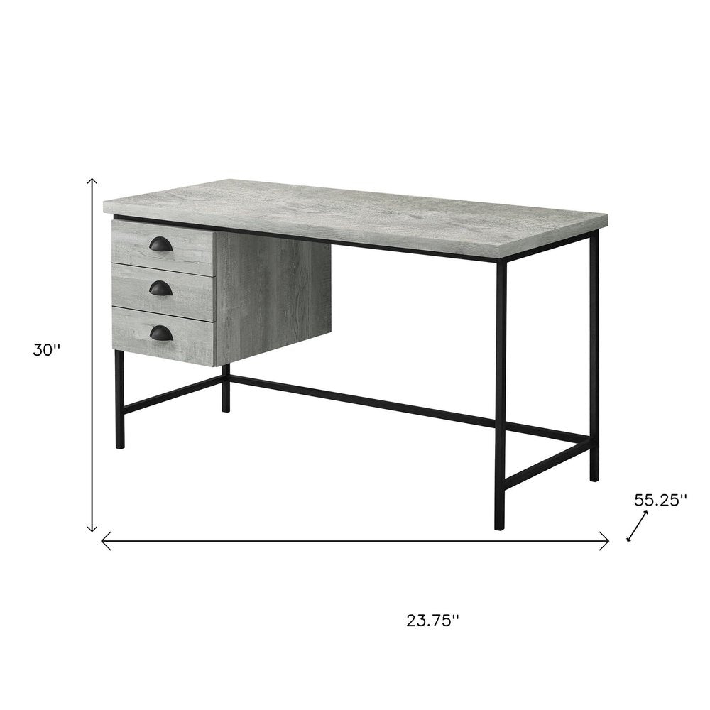 24" Brown and Black Computer Desk With Three Drawers