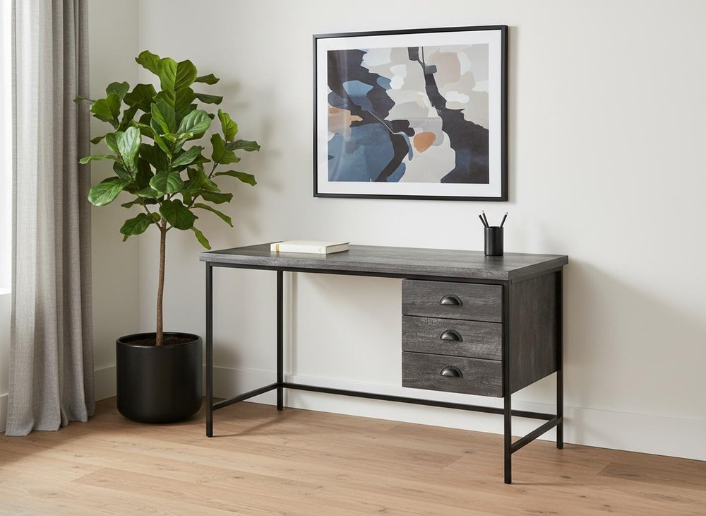 24" Brown and Black Computer Desk With Three Drawers