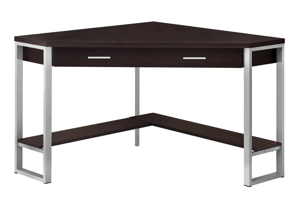 42" Dark Brown and Silver Corner Computer Desk