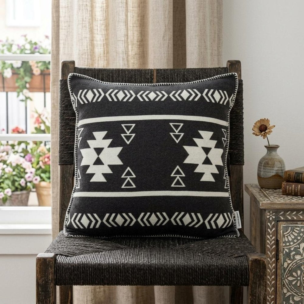 20" X 7" X 20" Southwest Black Cotton Pillow Cover With Poly Insert