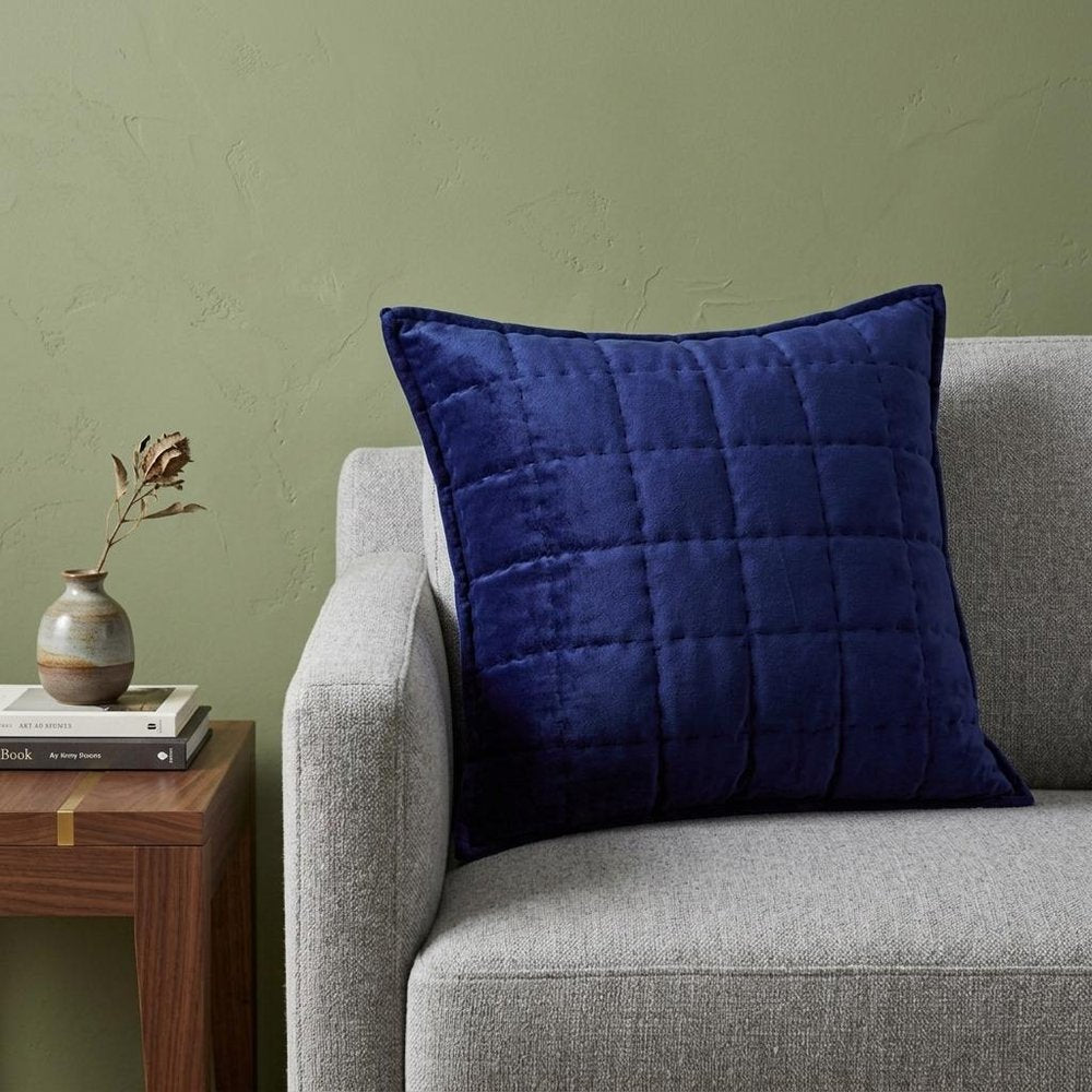 20" X 7" X 20" Transitional Royal Blue Quilted Pillow Cover With Poly Insert