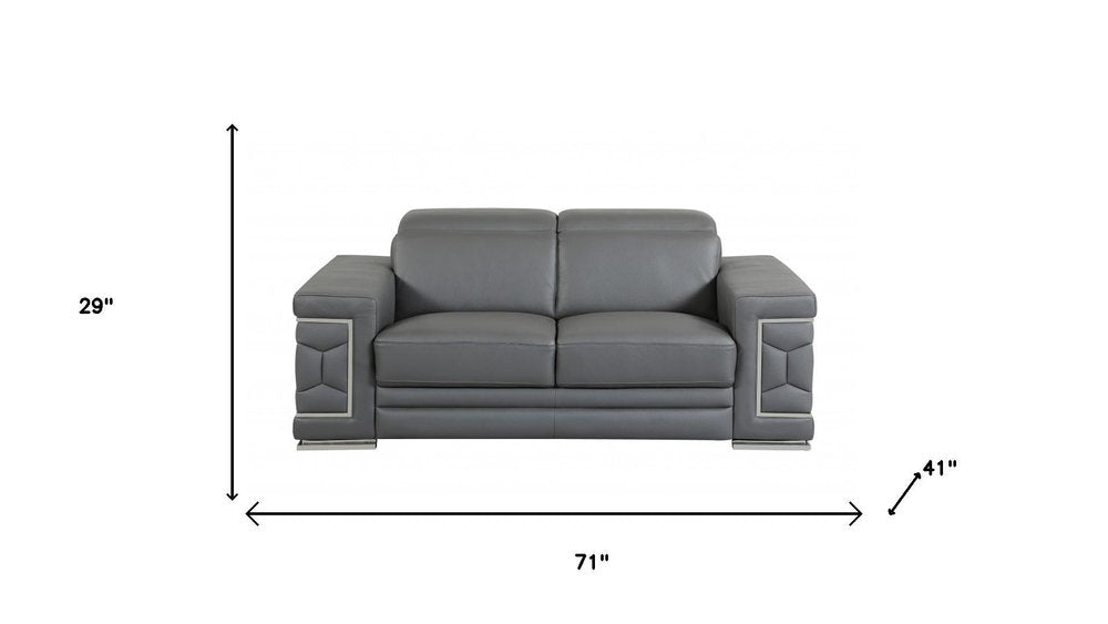 Two Piece Indoor Dark Gray Italian Leather Five Person Seating Set