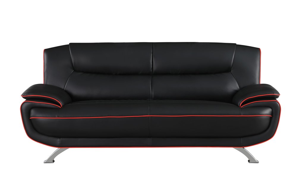 Two Piece Indoor Black Genuine Leather Five Person Seating Set
