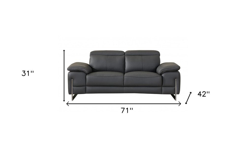 Two Piece Indoor Dark Gray Italian Leather Five Person Seating Set