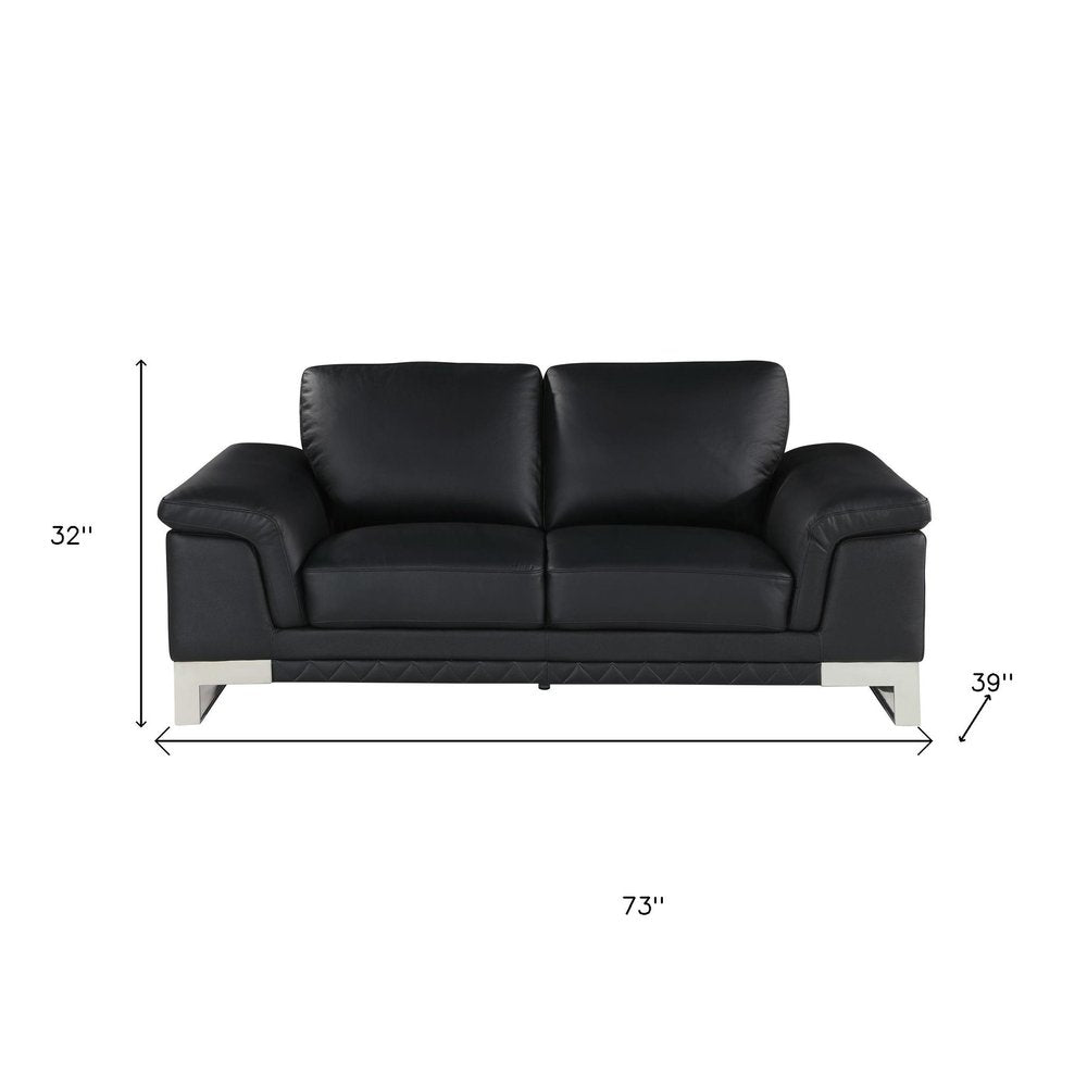 Two Piece Indoor Black Italian Leather Five Person Seating Set