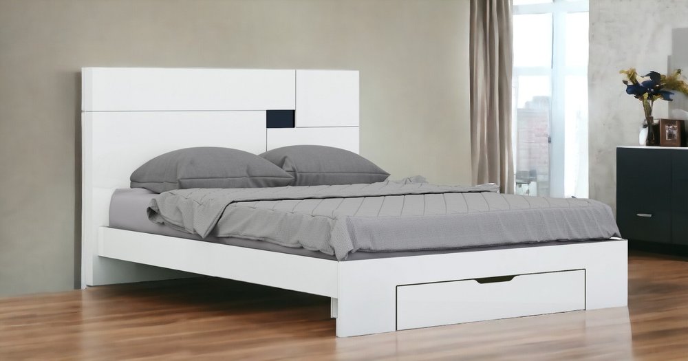 White Solid Wood Queen Bed Frame