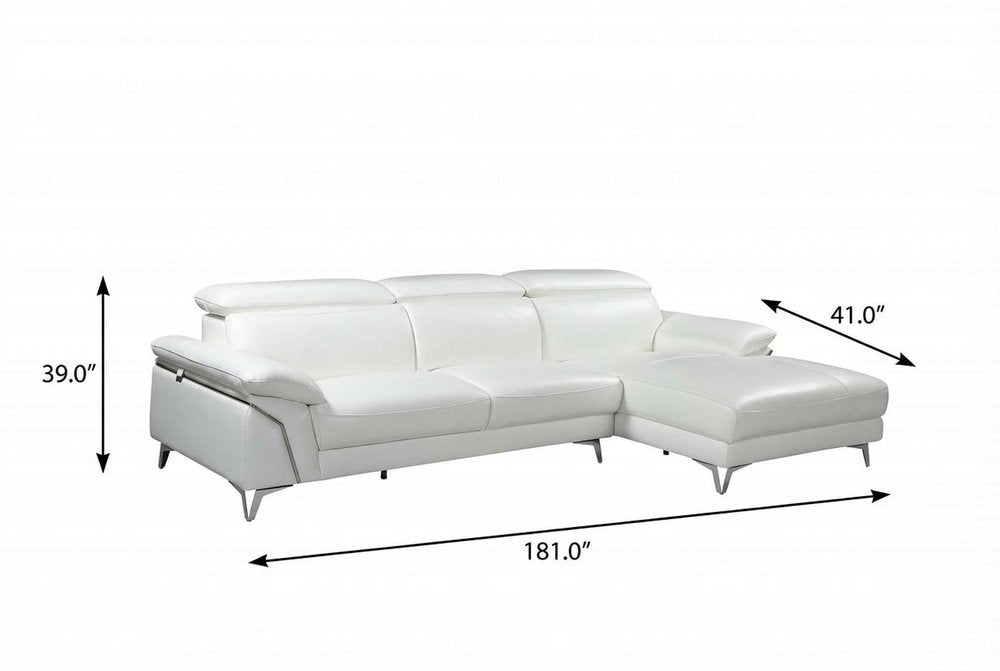 White Italian Leather L Shaped Two Piece Sofa and Chaise Sectional