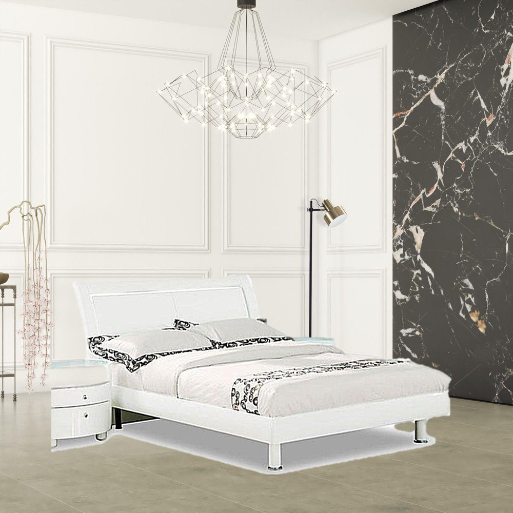 White Wood Lighted California King Bed Frame