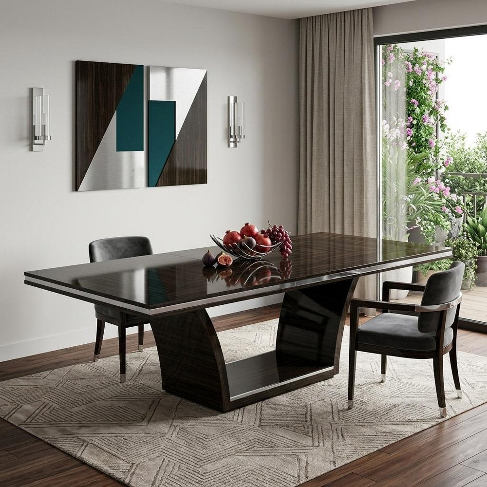 98" Dark Brown Solid Wood Self-Storing Leaf Pedestal Base Dining Table