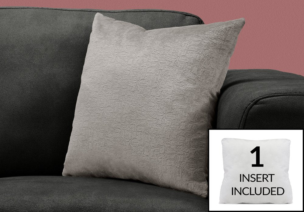 18" X 18" Gray Velvet Polyester Mosaic Zippered Pillow